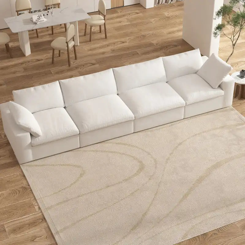 Canapé d'angle 4 pièces en lin moderne, style minimaliste, garni de duvet, style Commix-33
