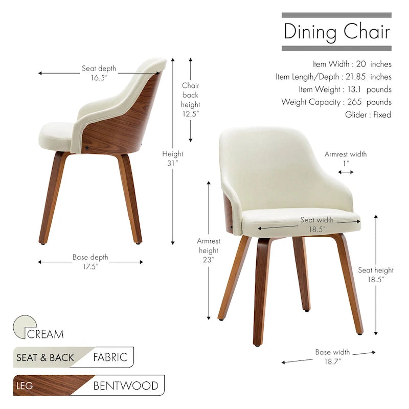Ensemble de 2 chaises de salle à manger Porthos Home Hye, revêtement en tissu, pieds en bois courbé-12