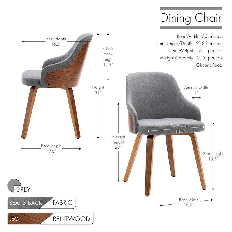 Ensemble de 2 chaises de salle à manger Porthos Home Hye, revêtement en tissu, pieds en bois courbé-18