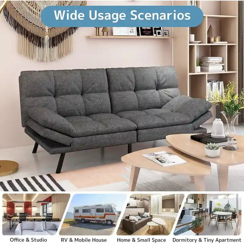 Canapé-lit futon, canapé pliable en mousse à mémoire de forme, convertible en lit de jour avec accoudoirs réglables pour petits espaces-7