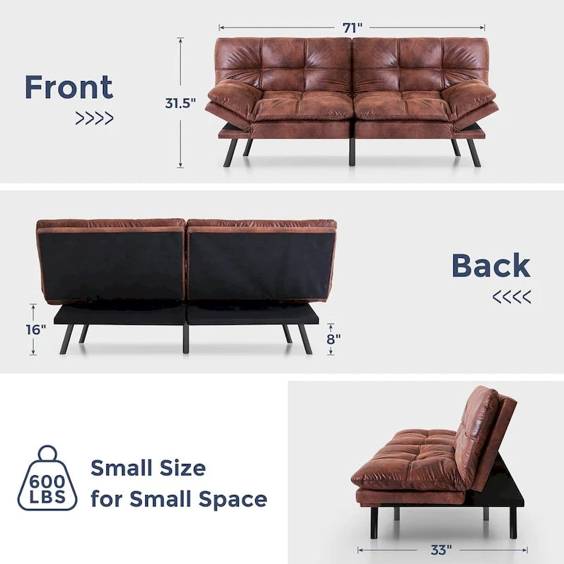 Canapé-lit futon, canapé pliable en mousse à mémoire de forme, convertible en lit de jour avec accoudoirs réglables pour petits espaces-11