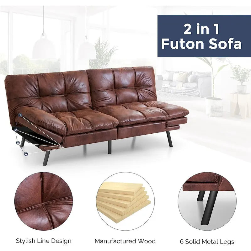 Canapé-lit futon, canapé pliable en mousse à mémoire de forme, convertible en lit de jour avec accoudoirs réglables pour petits espaces-12