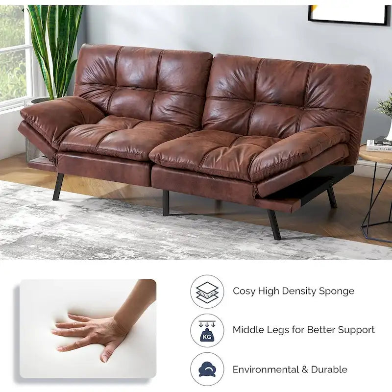 Canapé-lit futon, canapé pliable en mousse à mémoire de forme, convertible en lit de jour avec accoudoirs réglables pour petits espaces-14