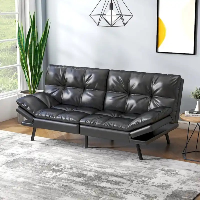 Canapé-lit futon, canapé pliable en mousse à mémoire de forme, convertible en lit de jour avec accoudoirs réglables pour petits espaces-17