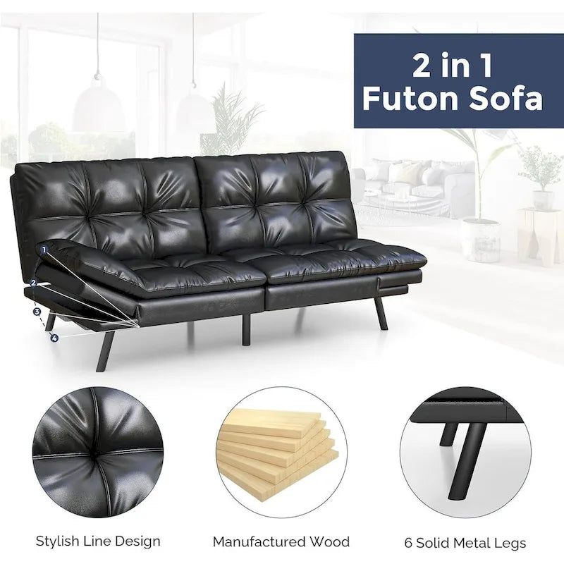 Canapé-lit futon, canapé pliable en mousse à mémoire de forme, convertible en lit de jour avec accoudoirs réglables pour petits espaces-20