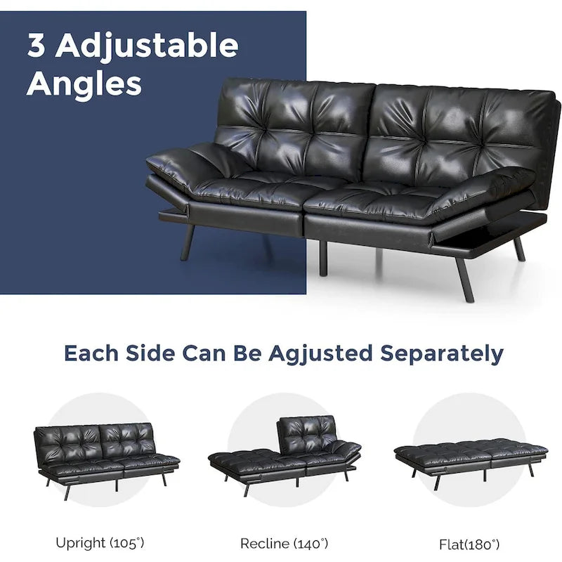 Canapé-lit futon, canapé pliable en mousse à mémoire de forme, convertible en lit de jour avec accoudoirs réglables pour petits espaces-21