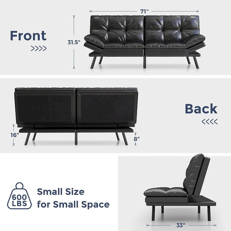 Canapé-lit futon, canapé pliable en mousse à mémoire de forme, convertible en lit de jour avec accoudoirs réglables pour petits espaces-22