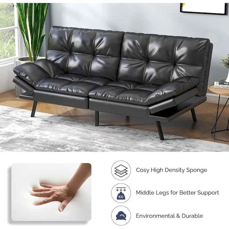 Canapé-lit futon, canapé pliable en mousse à mémoire de forme, convertible en lit de jour avec accoudoirs réglables pour petits espaces-23