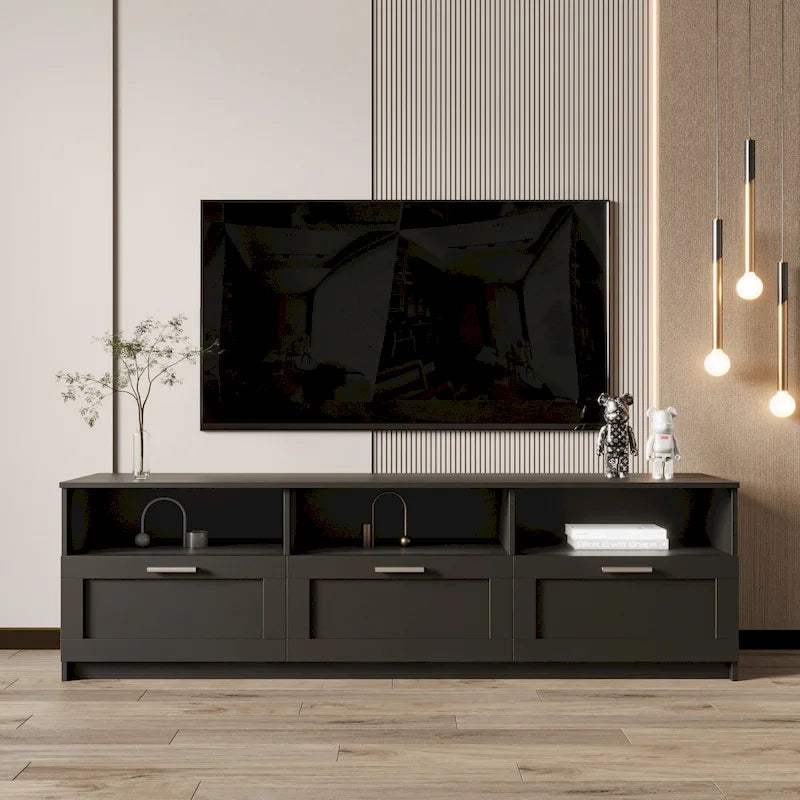 Meuble TV minimaliste moderne, support TV 80 pouces, casier ouvert, salon, chambre-25