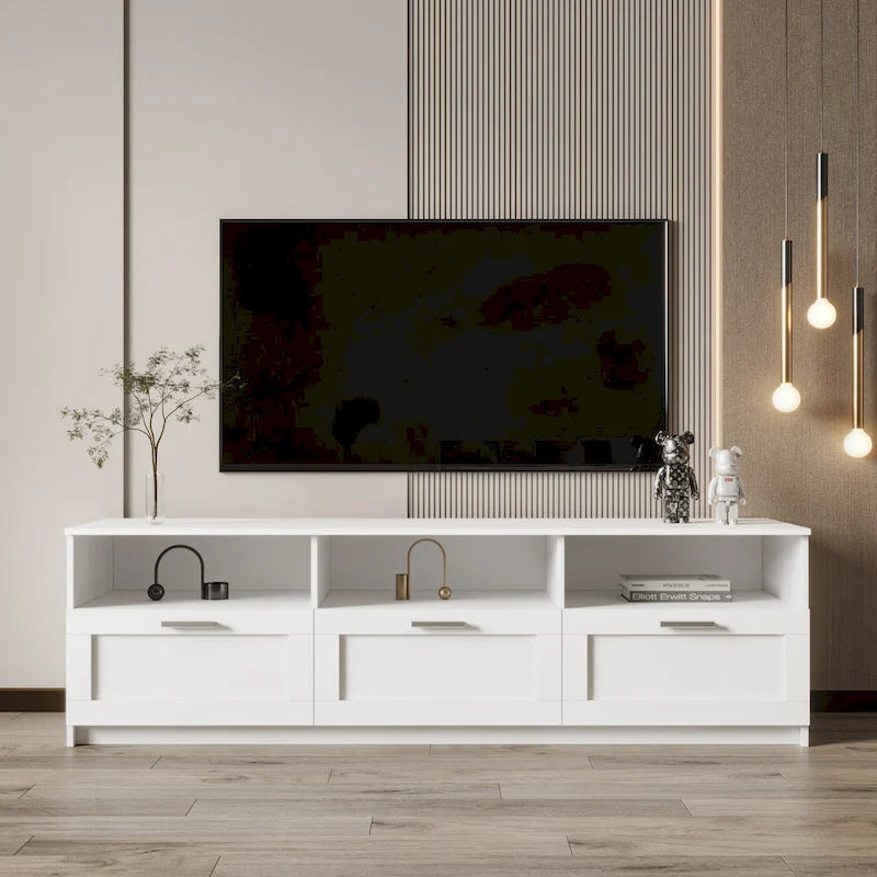 Meuble TV minimaliste moderne, support TV 80 pouces, casier ouvert, salon, chambre-2