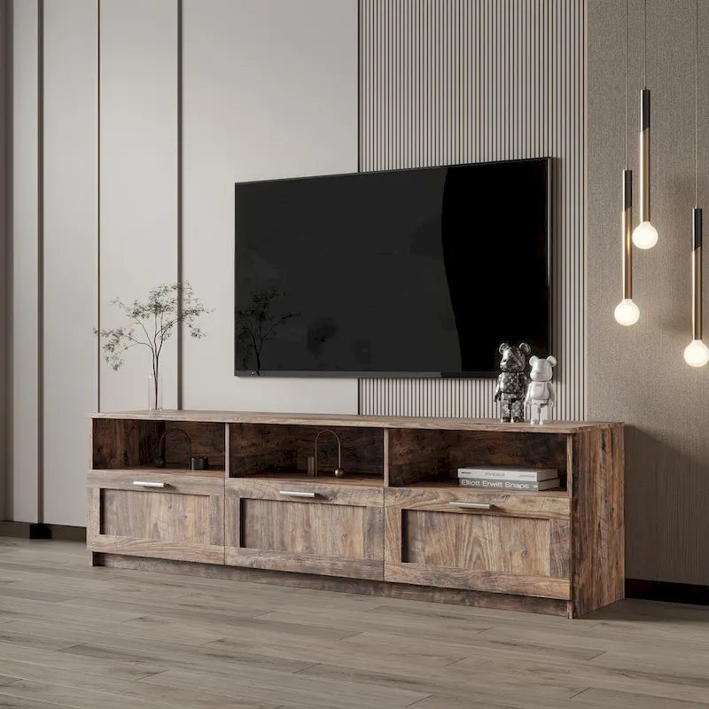 Meuble TV minimaliste moderne, support TV 80 pouces, casier ouvert, salon, chambre-10