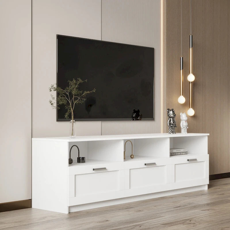 Meuble TV minimaliste moderne, support TV 80 pouces, casier ouvert, salon, chambre-15