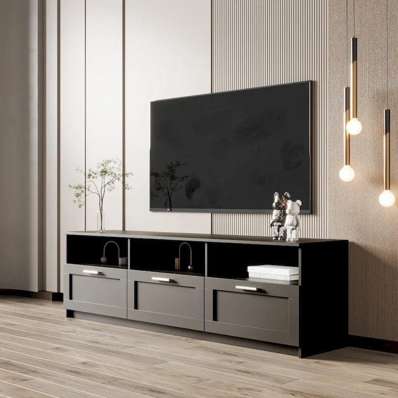 Meuble TV minimaliste moderne, support TV 80 pouces, casier ouvert, salon, chambre-20