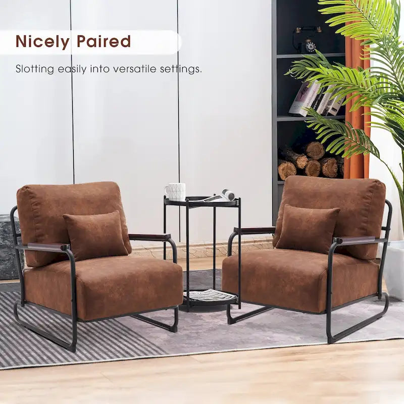 Ensemble de 2 fauteuils d'appoint modernes MCombo avec pieds en acier, revêtement en tissu Leathaire HQ102-28