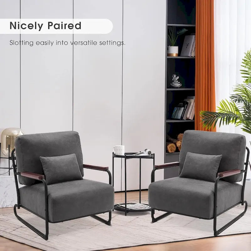 Ensemble de 2 fauteuils d'appoint modernes MCombo avec pieds en acier, revêtement en tissu Leathaire HQ102-29
