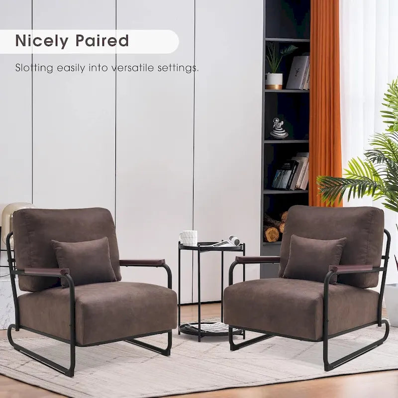 Ensemble de 2 fauteuils d'appoint modernes MCombo avec pieds en acier, revêtement en tissu Leathaire HQ102-30