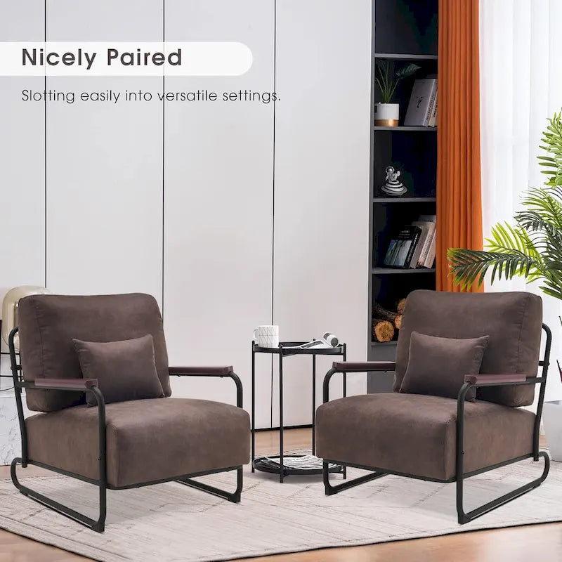 Ensemble de 2 fauteuils d'appoint modernes MCombo avec pieds en acier, revêtement en tissu Leathaire HQ102-3