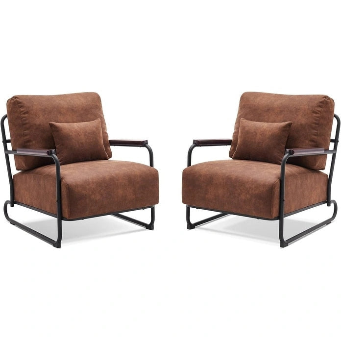 Ensemble de 2 fauteuils d'appoint modernes MCombo avec pieds en acier, revêtement en tissu Leathaire HQ102-4