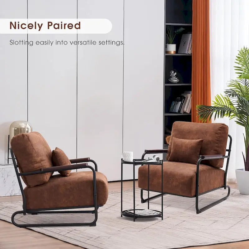 Ensemble de 2 fauteuils d'appoint modernes MCombo avec pieds en acier, revêtement en tissu Leathaire HQ102-5