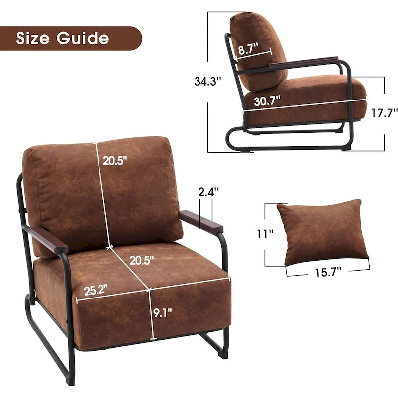Ensemble de 2 fauteuils d'appoint modernes MCombo avec pieds en acier, revêtement en tissu Leathaire HQ102-6
