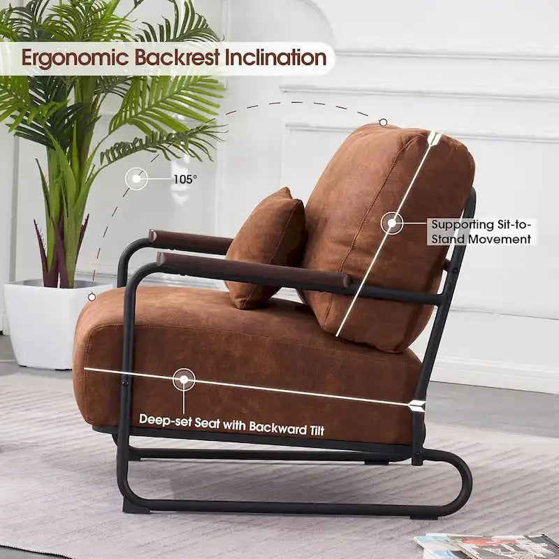 Ensemble de 2 fauteuils d'appoint modernes MCombo avec pieds en acier, revêtement en tissu Leathaire HQ102-7