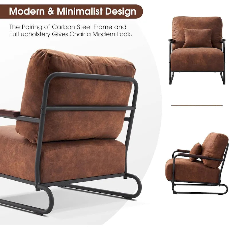 Ensemble de 2 fauteuils d'appoint modernes MCombo avec pieds en acier, revêtement en tissu Leathaire HQ102-11