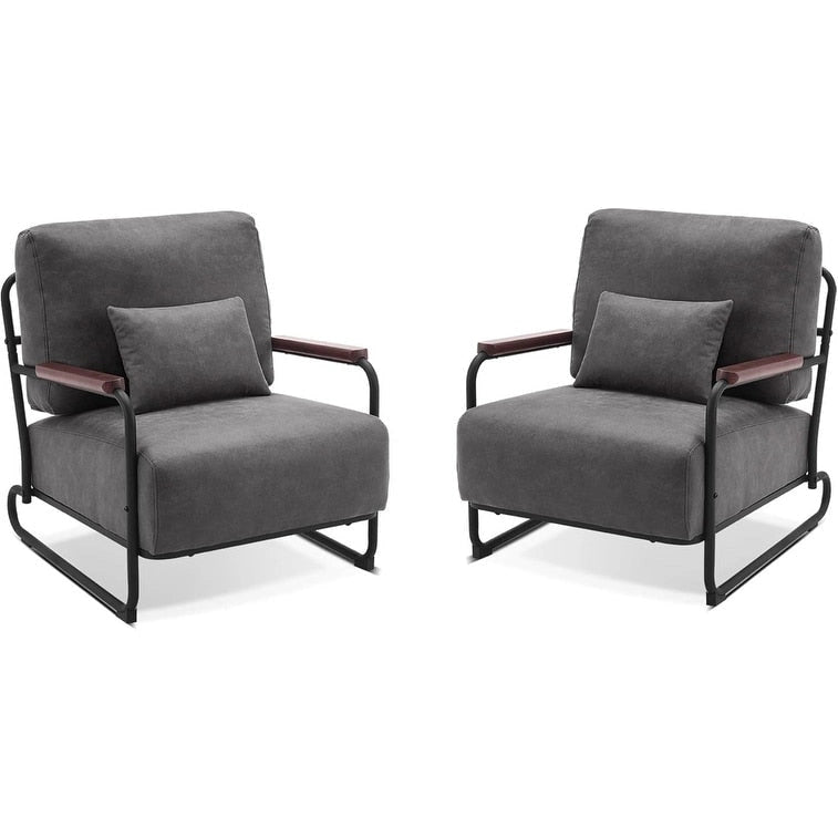 Ensemble de 2 fauteuils d'appoint modernes MCombo avec pieds en acier, revêtement en tissu Leathaire HQ102-12