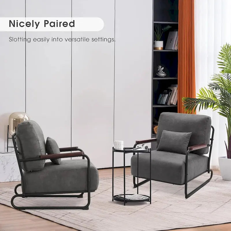 Ensemble de 2 fauteuils d'appoint modernes MCombo avec pieds en acier, revêtement en tissu Leathaire HQ102-13
