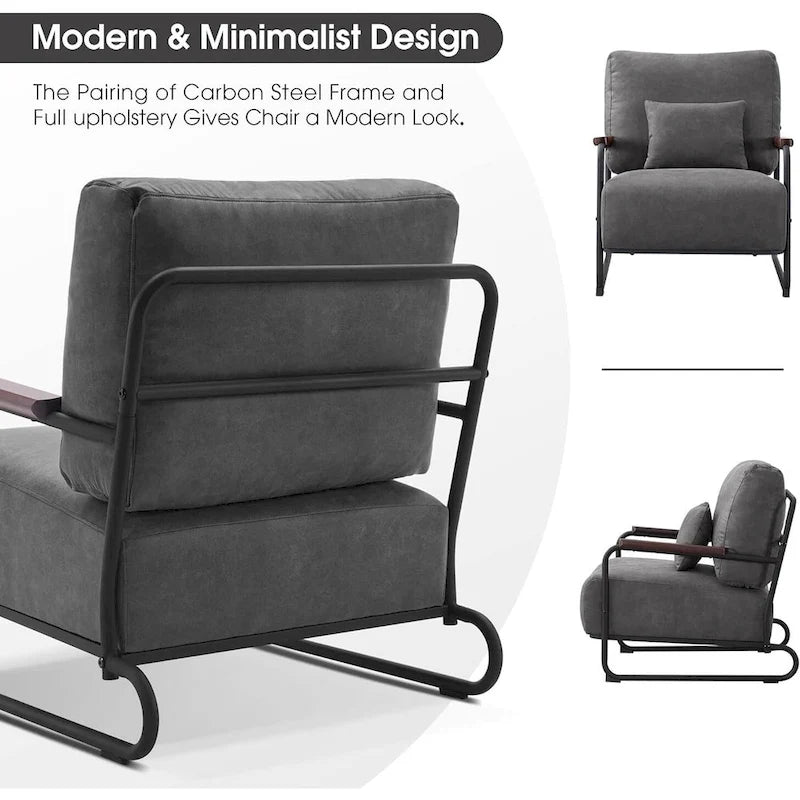 Ensemble de 2 fauteuils d'appoint modernes MCombo avec pieds en acier, revêtement en tissu Leathaire HQ102-19