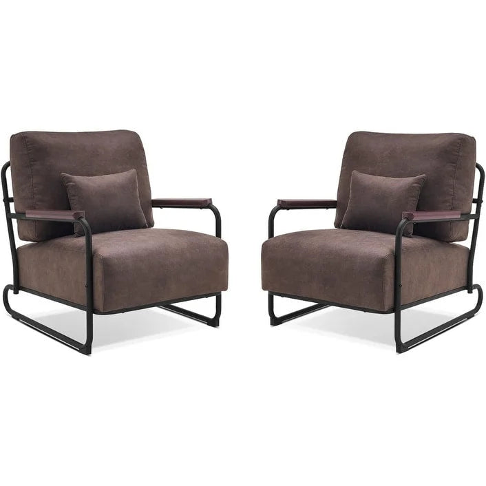 Ensemble de 2 fauteuils d'appoint modernes MCombo avec pieds en acier, revêtement en tissu Leathaire HQ102-20
