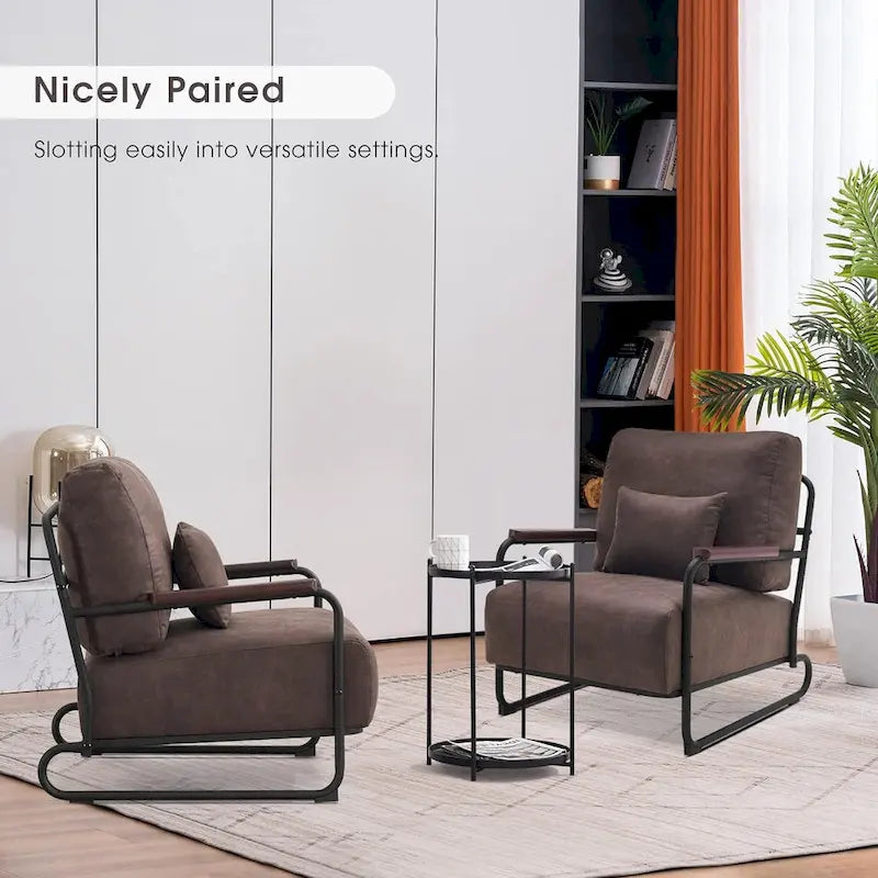 Ensemble de 2 fauteuils d'appoint modernes MCombo avec pieds en acier, revêtement en tissu Leathaire HQ102-21