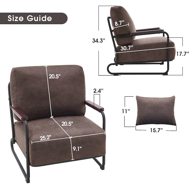Ensemble de 2 fauteuils d'appoint modernes MCombo avec pieds en acier, revêtement en tissu Leathaire HQ102-22