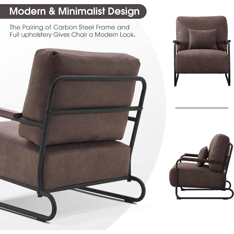 Ensemble de 2 fauteuils d'appoint modernes MCombo avec pieds en acier, revêtement en tissu Leathaire HQ102-27