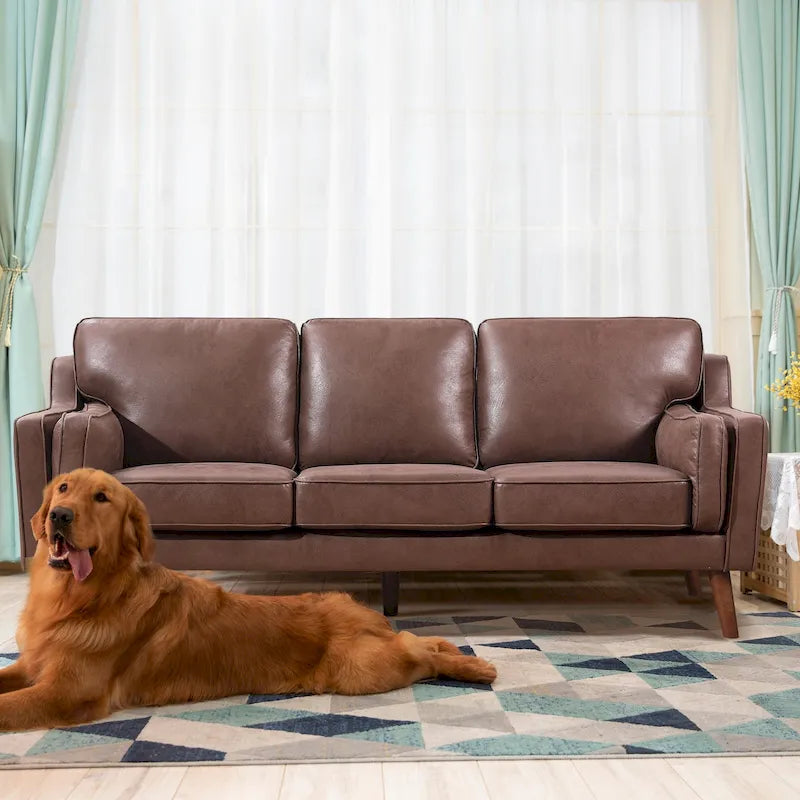 Canapé deux places en cuir style milieu du siècle avec coussin rembourré de 5,9 pouces-12