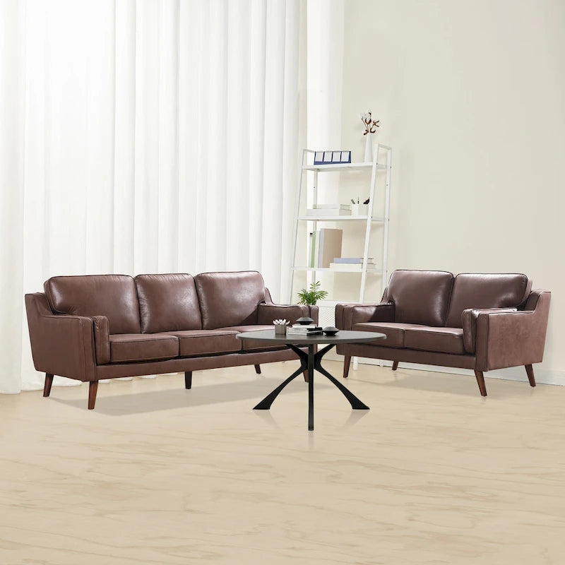 Canapé deux places en cuir style milieu du siècle avec coussin rembourré de 5,9 pouces-2