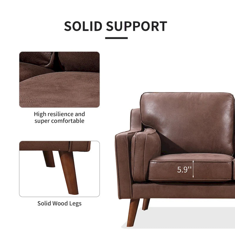 Canapé deux places en cuir style milieu du siècle avec coussin rembourré de 5,9 pouces-3