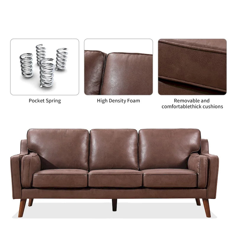 Canapé deux places en cuir style milieu du siècle avec coussin rembourré de 5,9 pouces-4