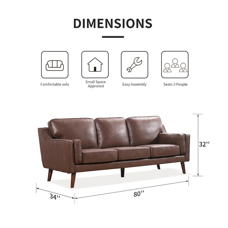 Canapé deux places en cuir style milieu du siècle avec coussin rembourré de 5,9 pouces-5