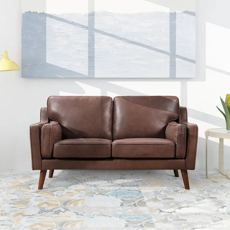 Canapé deux places en cuir style milieu du siècle avec coussin rembourré de 5,9 pouces-6