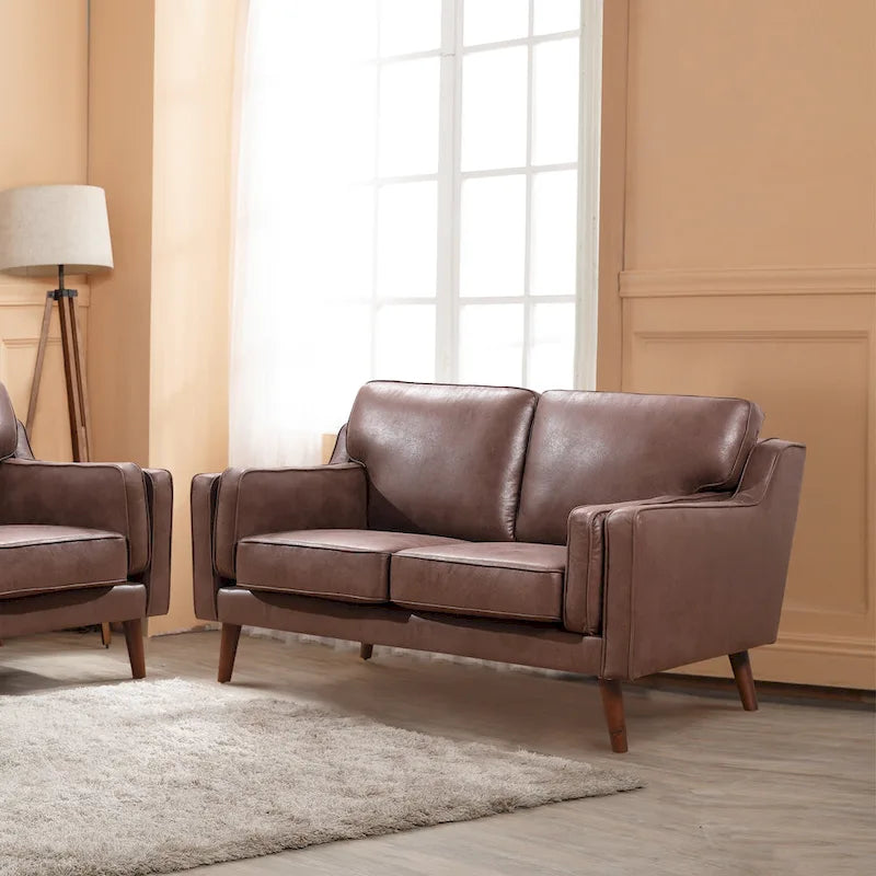 Canapé deux places en cuir style milieu du siècle avec coussin rembourré de 5,9 pouces-7
