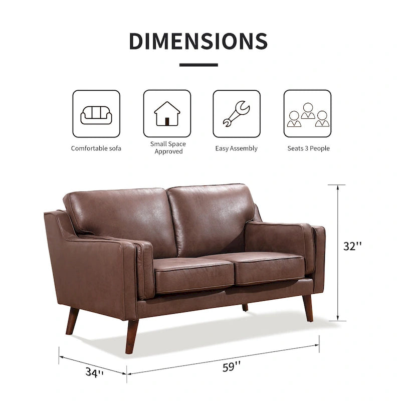 Canapé deux places en cuir style milieu du siècle avec coussin rembourré de 5,9 pouces-9