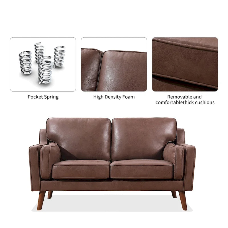 Canapé deux places en cuir style milieu du siècle avec coussin rembourré de 5,9 pouces-10