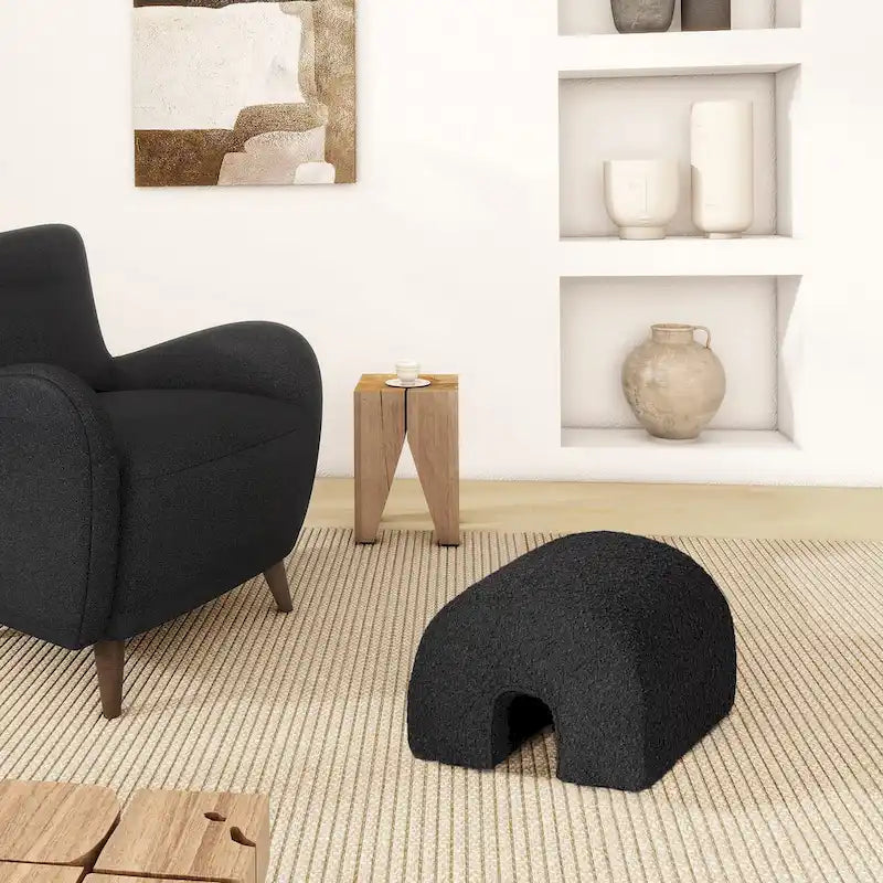 Pouf repose-pieds arqué Bridge 16 en fausse fourrure bouclée et tissu sherpa-10