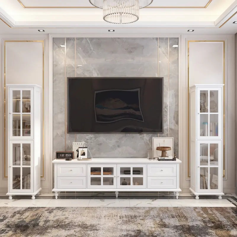 Ensemble de meubles avec rangements en verre trempé et support TV - Meuble latéral + support TV-48