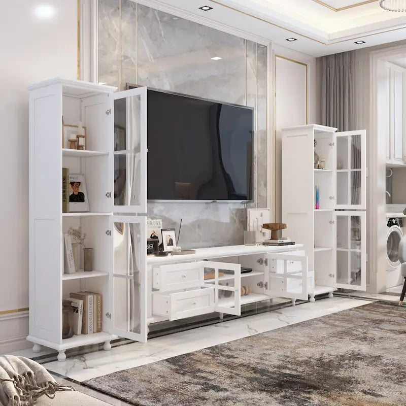 Ensemble de meubles avec rangements en verre trempé et support TV - Meuble latéral + support TV-2