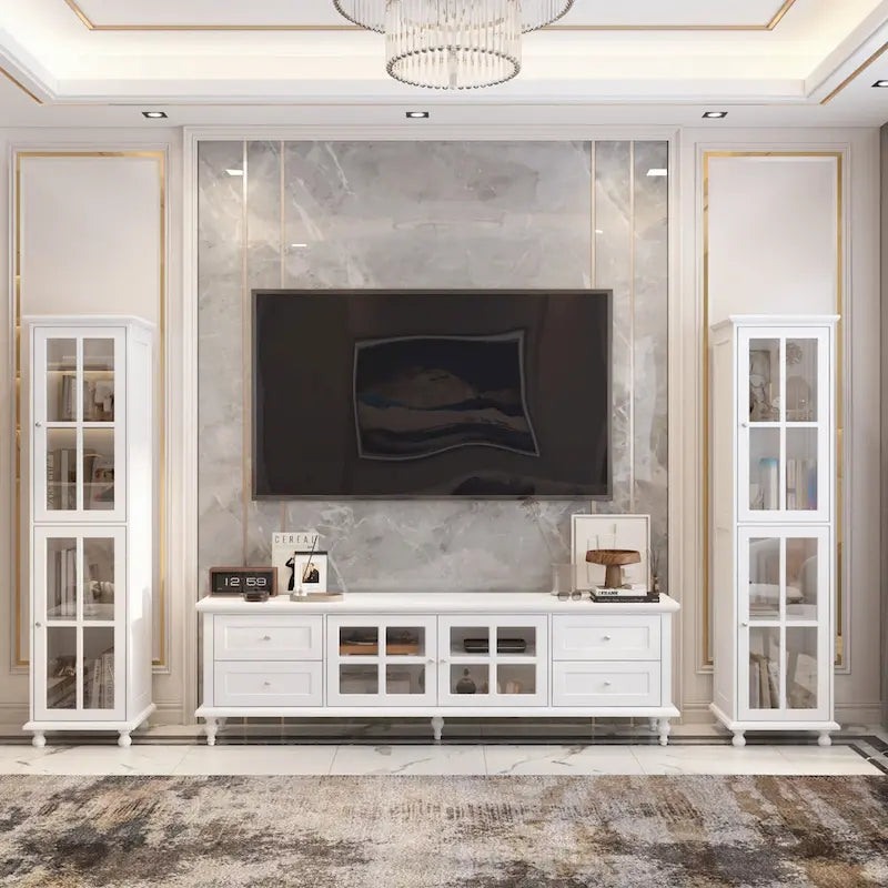 Ensemble de meubles avec rangements en verre trempé et support TV - Meuble latéral + support TV-4