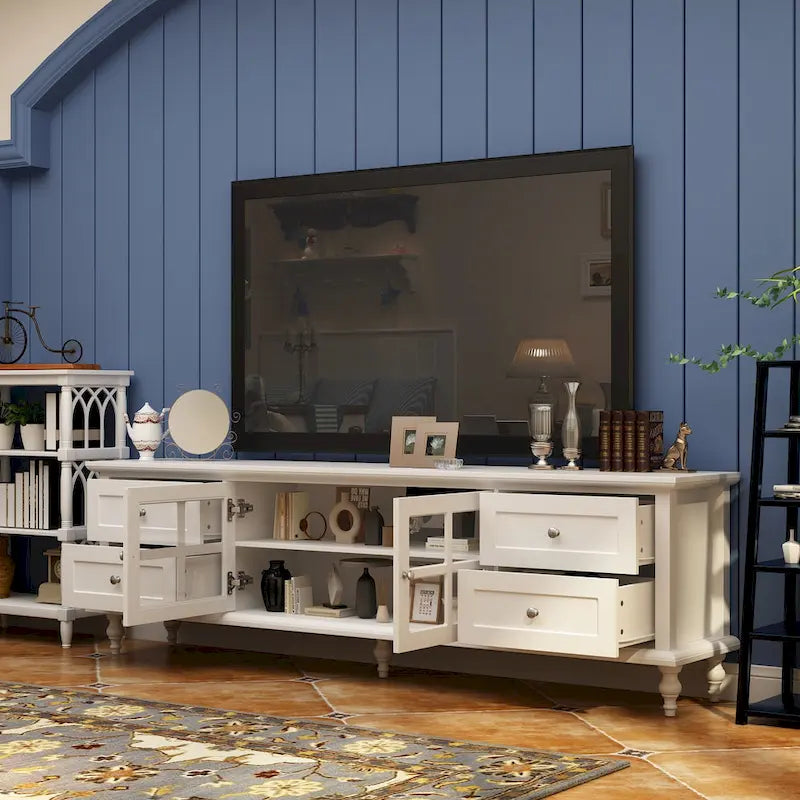 Ensemble de meubles avec rangements en verre trempé et support TV - Meuble latéral + support TV-8