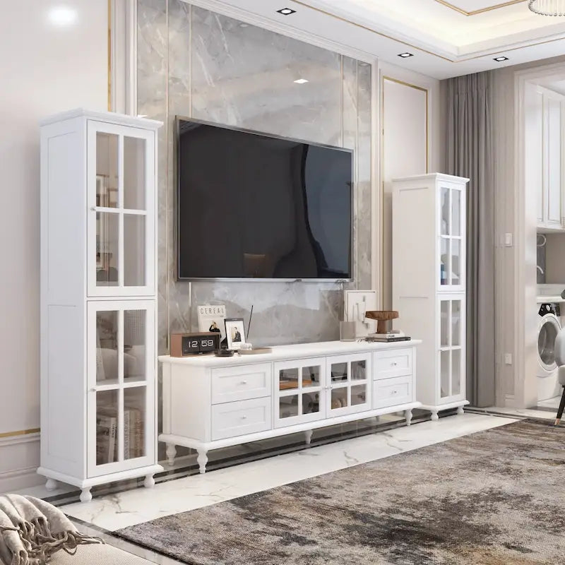 Ensemble de meubles avec rangements en verre trempé et support TV - Meuble latéral + support TV-20