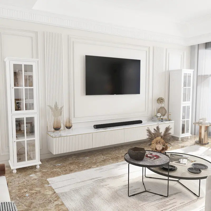 Ensemble de meubles avec rangements en verre trempé et support TV - Meuble latéral + support TV-34