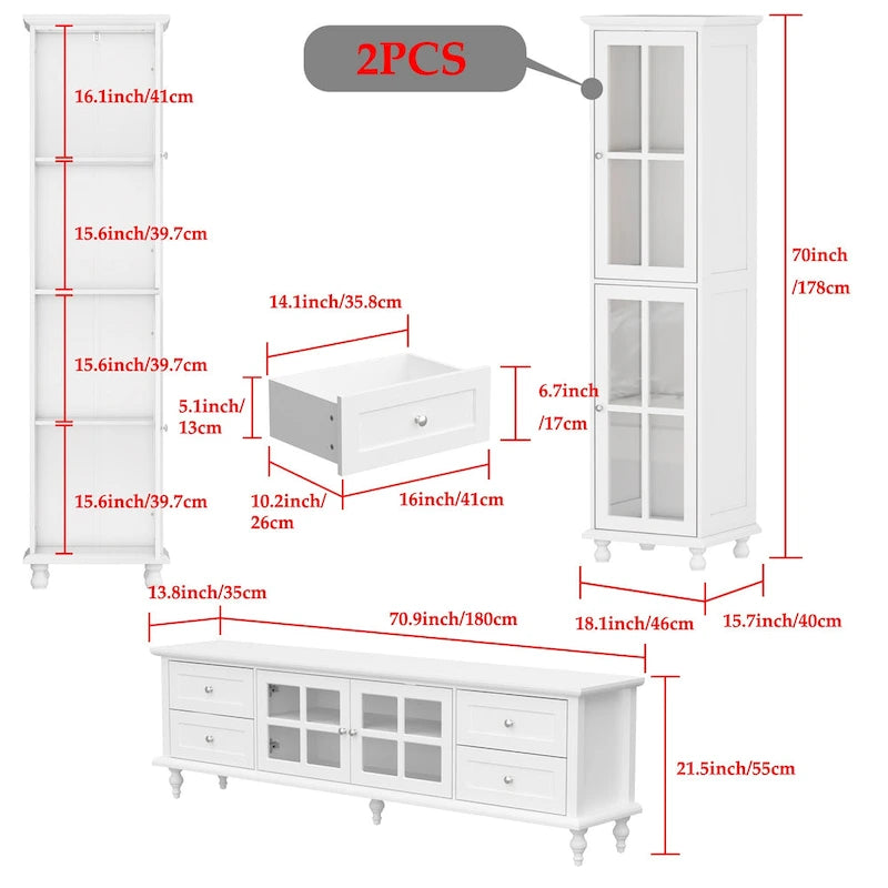 Ensemble de meubles avec rangements en verre trempé et support TV - Meuble latéral + support TV-43